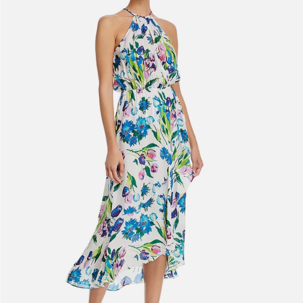Parker - Dottie Womens Silk Blend Floral Halter Dress - Size L